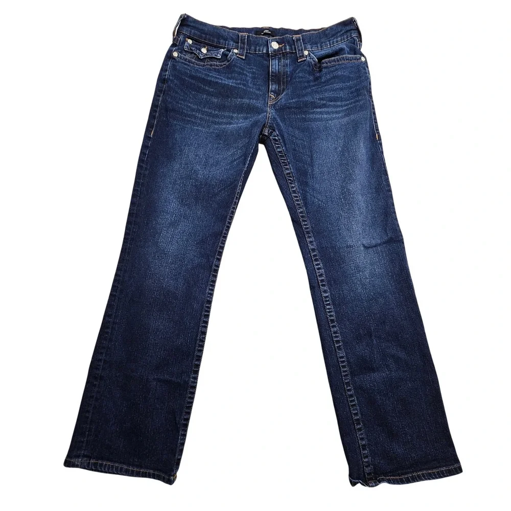 True Religion Ricky Jeans Mens 36 Indigo Blue Relaxed Straight Flap Pockets